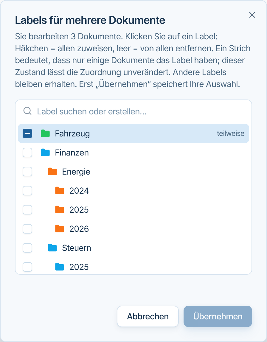 Dialog Labels für mehrere Dokumente